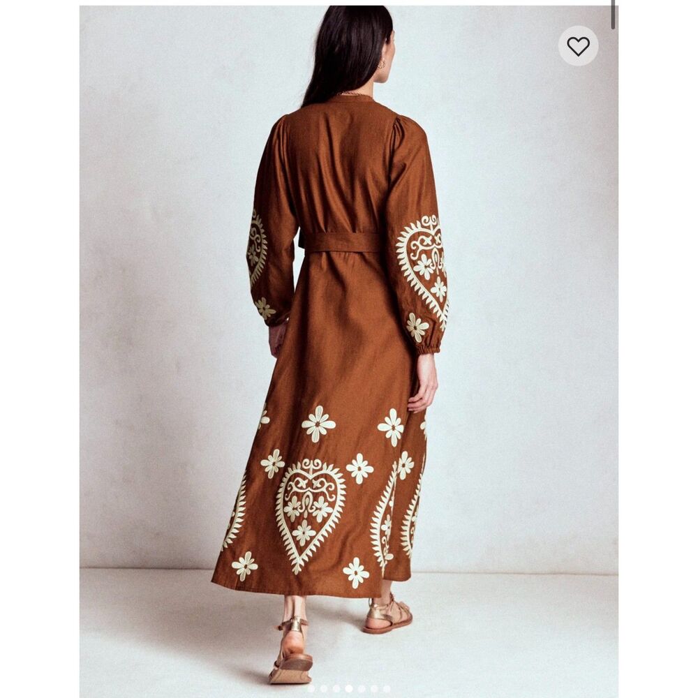 Boden Mae Linen Blend Shirt Dress Russet-Size 8R - Picture 3 of 11